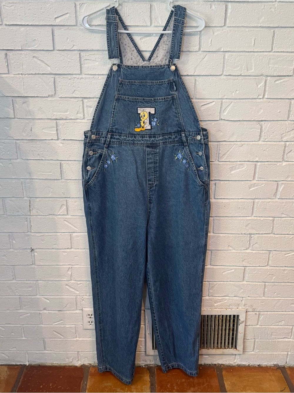 Vintage 90s y2k Looney Tunes Tweety Bird Overalls Womens L